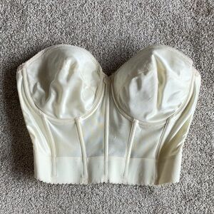 Dominique Apparel Strapless Low Back Longline Ivory Pinup Corset Bra Bustier